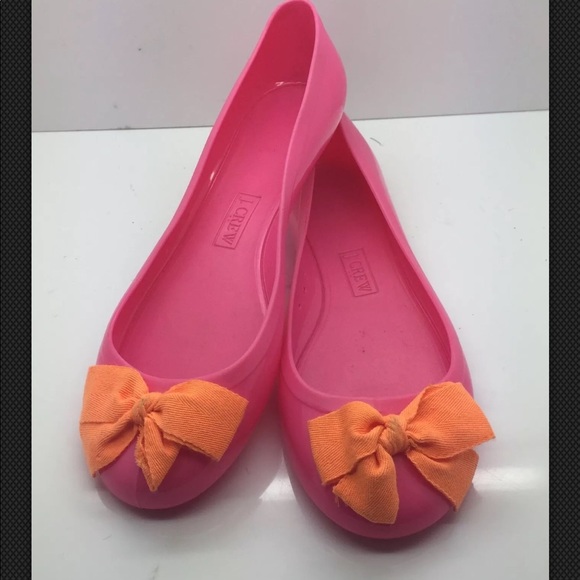 J. CREW Pink Orange Ribbon Bow Jelly Ballet Flats - Picture 2 of 8